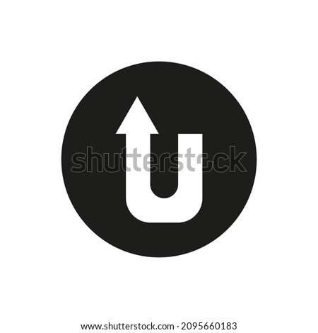 Corner left up arrow. Black circle. Direction sign. Simple design. Navigation concept. Vector illustration. Stock image. 