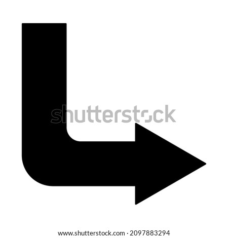 Corner right down arrow. Direction traffic sign. Black line shape. Navigation concept. Vector illustration. Stock image. 