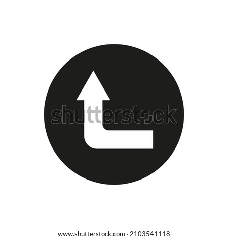 Corner left up arrow. Black circle. Direction sign. Navigation concept. Simple design. Vector illustration. Stock image. 