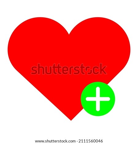 Heart with plus sign. Red and green element. Hospital sign. Medical concept. Flat art. Vector illustration. Stock image. 