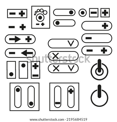 Buttons switches plus minus. Electric power. Phone icon set. Vector illustration. stock image. 