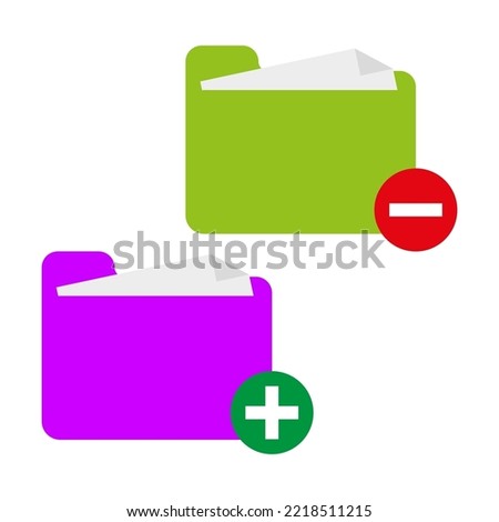 folders plus minus. Concept art. Cross symbol. folders with files plus minus. Vector illustration. Stock image.