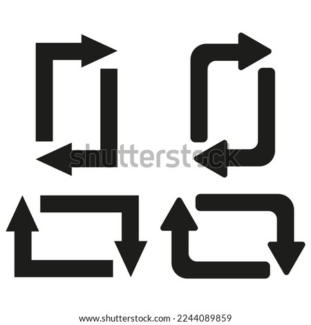 black arrows shapes. Reload symbol. Arrow rectangles. Vector illustration.