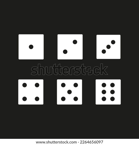 Cubes numbers black background. Game icon set. Vector illustration.