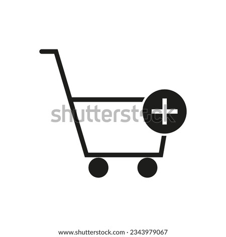 Shopping cart icon. Shopping cart with a plus. Vector illustration. Eps 10.