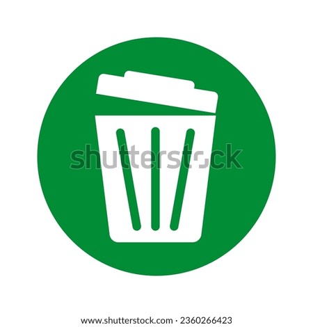 Trash can and delete icon on computer. Trash can in a green circle. Successful removal. Vector illustration. EPS 10.