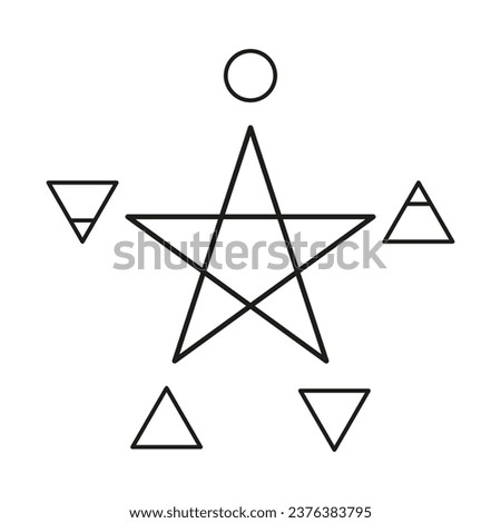 Pentagram with five elements: Spirit, Air, Earth, Fire, Water. Vector illustration. EPS 10.
