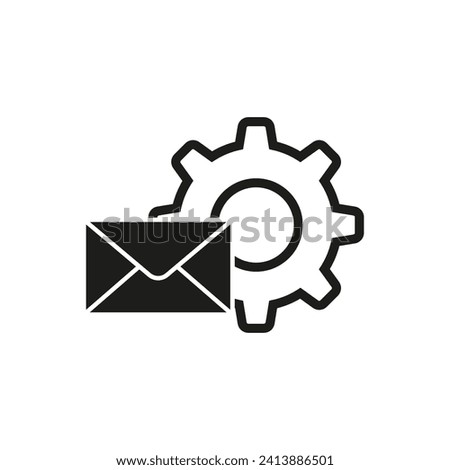Icon of email configuration. Mail options concept icon. Mail setting, gear wheel, letter, cog symbol. Vector illustration. EPS 10.