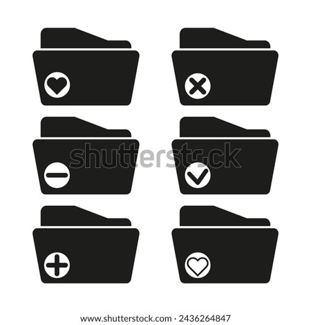 Heart, cross, minus, check folders. File status indicators. Organization concept. Vector illustration. EPS 10.