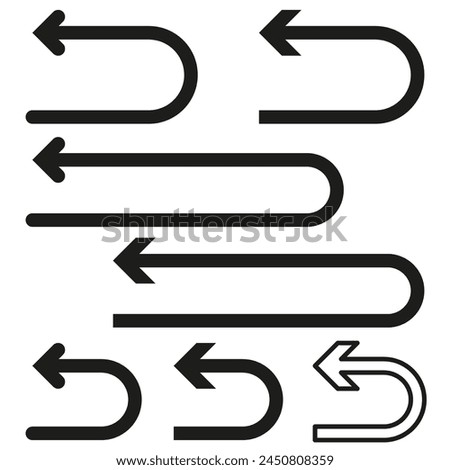Return arrows set. Direction indicators collection. Undo symbols design. Vector illustration. EPS 10.