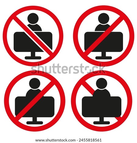 Prohibited computer use icons. Vector no computer user signs. Restricted access symbols.