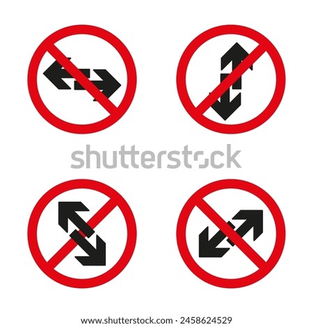 No directional arrows sign. Prohibited turn symbols. Red and black navigation icons.