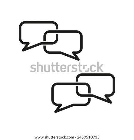 Interconnected chat bubbles icon. Conversation vector symbols. Dialogue and communication design. Black outline icons.