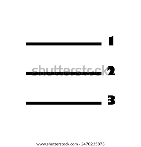 Numbered list icon. Horizontal lines. Monochrome design. Vector symbol.