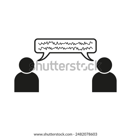 Conversation icon. Two people talking. Speech bubble design. Simple communication symbol.