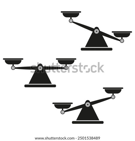 Balance scale icons. Weighing scales set. Black and white. Vector illustration.