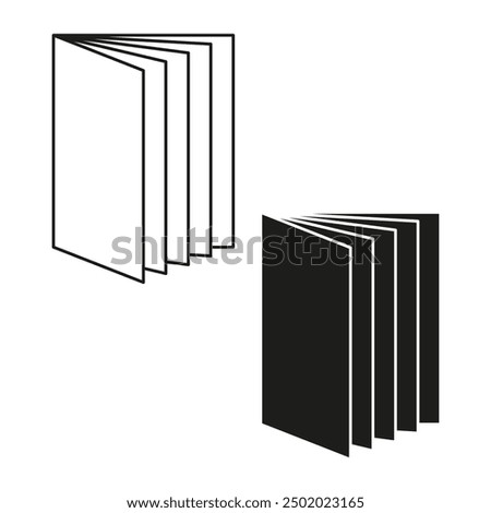 Open book icons. Two black and white designs. Minimalist outline and solid styles. Vector illustration.