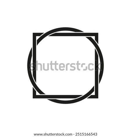 Geometric square icon. Intersecting circle shape. Bold black outline. Vector abstract symbol.