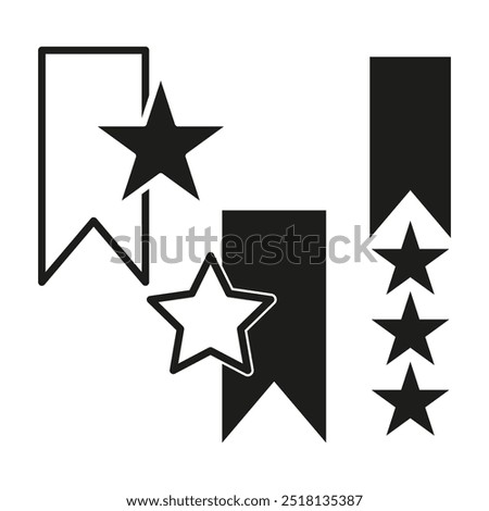 Star bookmark icon. Ribbon with stars. Vector award concept. Black and white style.