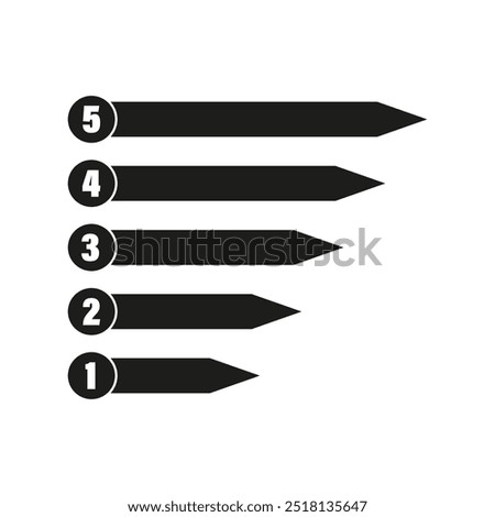 Numbered list icon. Ranking arrows graphic. Simple step-by-step vector. Black minimalist design.