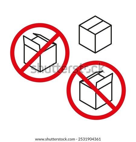 Box icon. Prohibited open box. Red warning symbol. Vector simple outline.