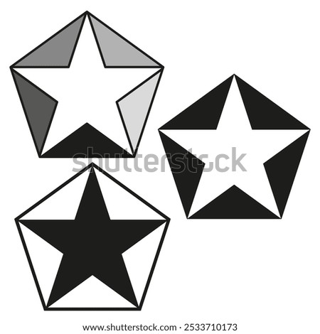 Geometric star icons. Abstract star shapes. Three dimensional vector stars. Polygonal star symbols.