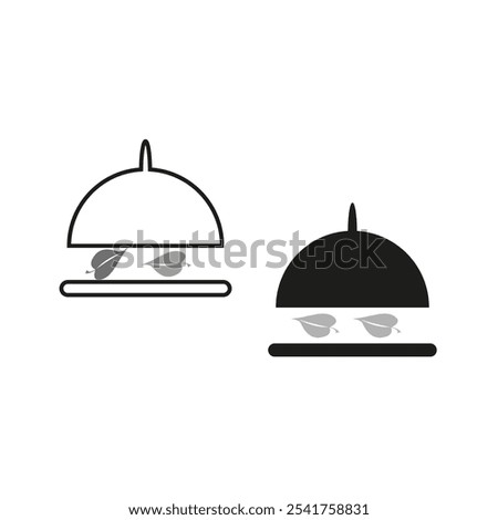 Food dome icon. Restaurant cloche symbol. Leaf garnish illustration. Serving cover vector.