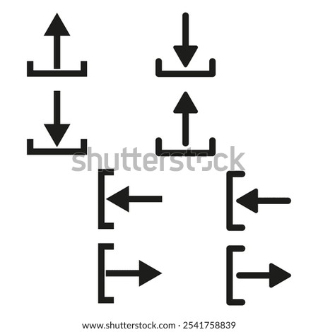 Arrow icon set. Vertical and horizontal arrows. Geometric vector shapes. Simple direction symbols.