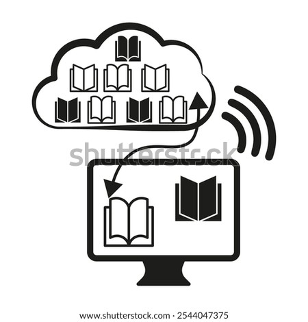 Cloud library icons. Book database symbols. Digital storage vector. Educational concept.