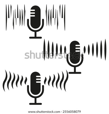 Microphone vector icon. Sound wave design. Audio recording symbol. Voice technology concept.