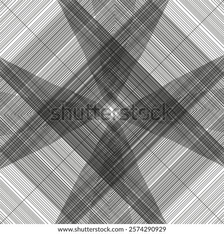 Intersecting line star. Geometric layered pattern. Optical abstract grid. Monochrome vector design.