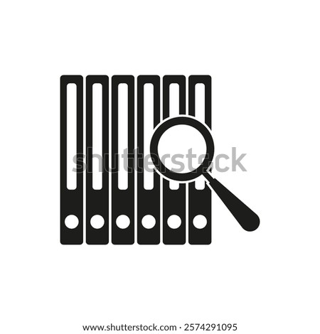 Folder search icon. Archive magnifier symbol. Organized file graphic. Vector illustration.