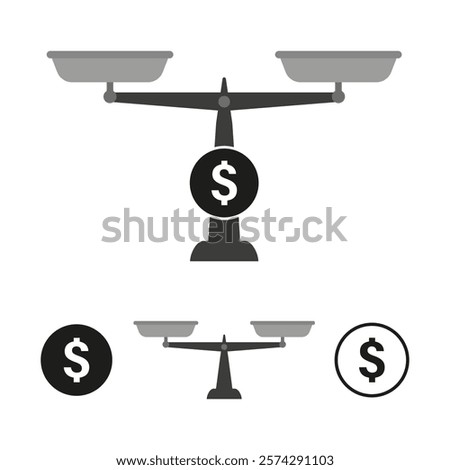 Balance icon. Dollar sign symbol. Black and gray design. Financial comparison vector.