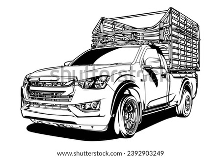 Drawing of a pickup truck with a steel cage on the back