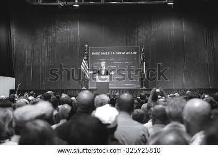 NORCROSS, GA, USA - OCTOBER 10TH, 2015: Donald Trump Presidential Candidate for Republican Party speaks at a rally near Atlanta, GA in Norcross.