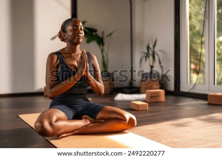 Similar – Image, Stock Photo Calm standing in prayer pose on balcony in summer