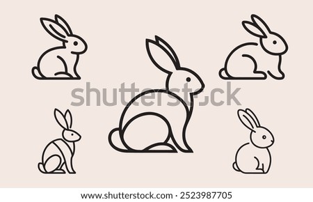 Rabbit icon set line art logo design vector illustration