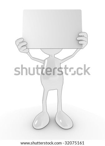 Cartoon Character Holding Up Blank Sign For Your Own Design. Stock ...