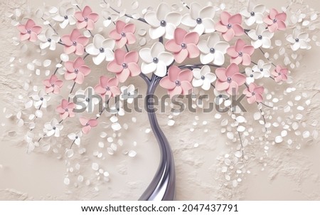 3d picture of a tree with pink flowers background Wallpaper
