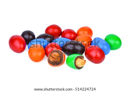 Colorful of chocolate candies stuffed with nuts isolated on white background.
 Imagine de stoc © 