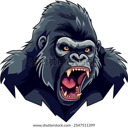 The illustration depicts a powerful gorilla with its eyes filled with rage. 