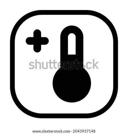 thermometer plus Icon. Flat style rounded rectangle isolated on white background. Vector illustration