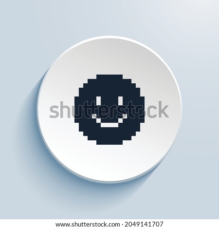 emoji smile fill pixel art icon design. Button style circle shape isolated on white background. Vector illustration