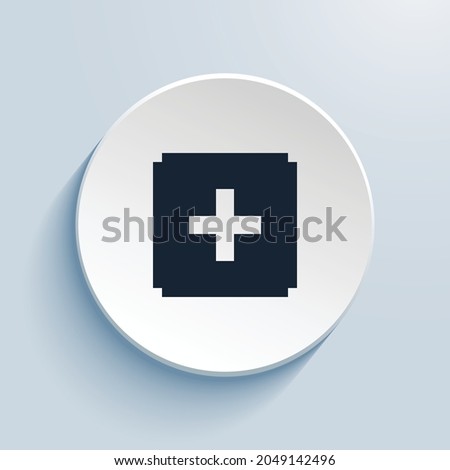 plus square fill pixel art icon design. Button style circle shape isolated on white background. Vector illustration