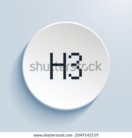 type h3 pixel art icon design. Button style circle shape isolated on white background. Vector illustration