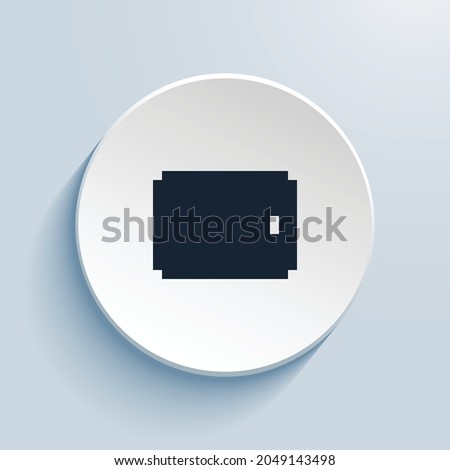 tablet landscape fill pixel art icon design. Button style circle shape isolated on white background. Vector illustration