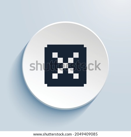 x square fill pixel art icon design. Button style circle shape isolated on white background. Vector illustration