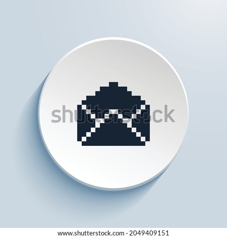 envelope open fill pixel art icon design. Button style circle shape isolated on white background. Vector illustration