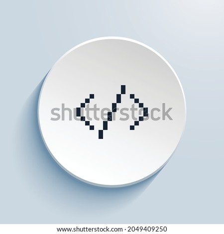 code slash pixel art icon design. Button style circle shape isolated on white background. Vector illustration