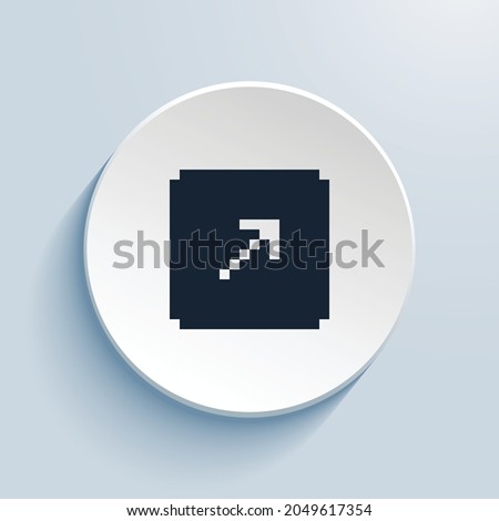 arrow up right square fill pixel art icon design. Button style circle shape isolated on white background. Vector illustration